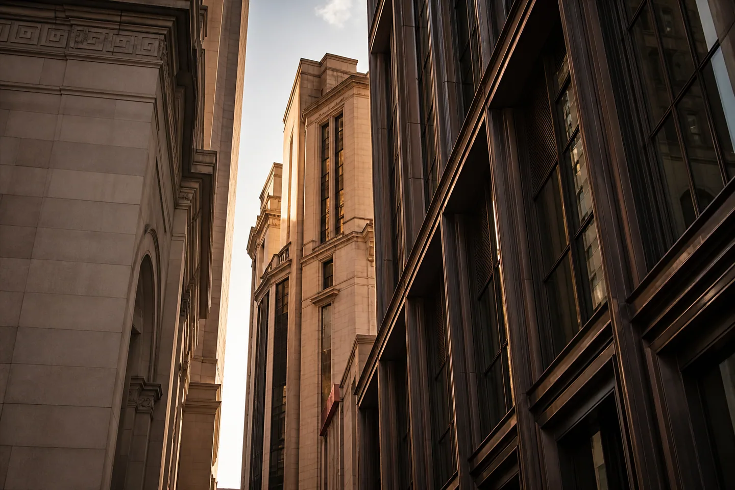Limestone and bronze verticals inspired by New York architecture — original illustration